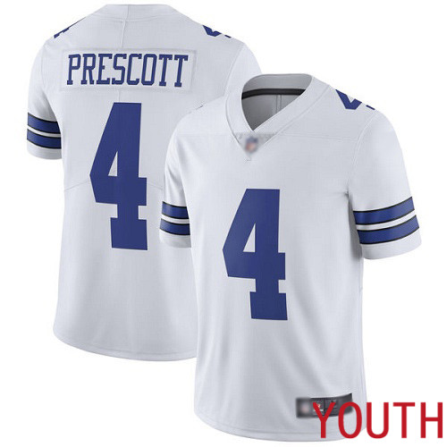 Youth Dallas Cowboys Limited White Dak Prescott Road #4 Vapor Untouchable NFL Jersey